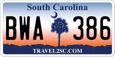 SC license plate BWA386