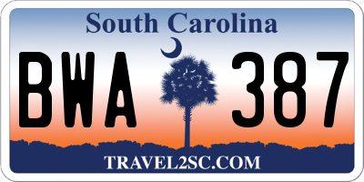 SC license plate BWA387