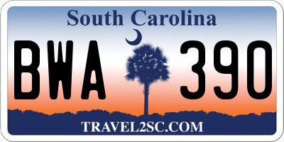 SC license plate BWA390