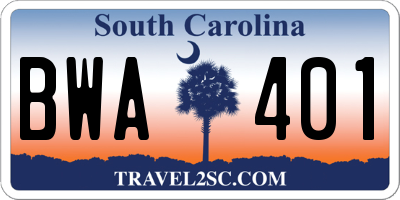SC license plate BWA401