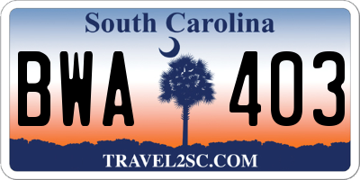 SC license plate BWA403
