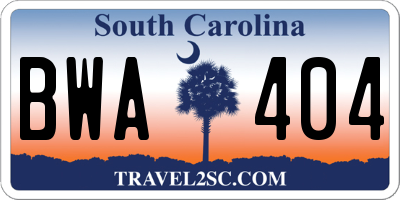 SC license plate BWA404