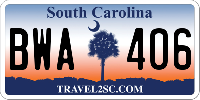 SC license plate BWA406
