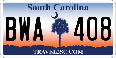 SC license plate BWA408