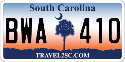 SC license plate BWA410