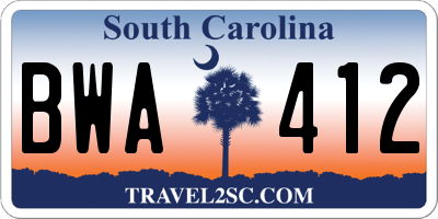 SC license plate BWA412