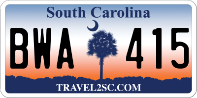 SC license plate BWA415