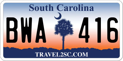SC license plate BWA416