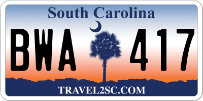 SC license plate BWA417