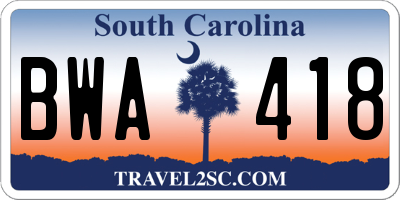 SC license plate BWA418