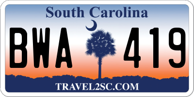 SC license plate BWA419