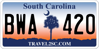 SC license plate BWA420