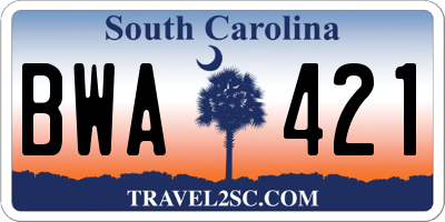 SC license plate BWA421