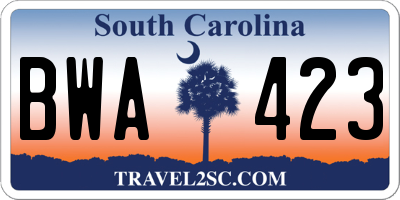 SC license plate BWA423