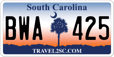 SC license plate BWA425