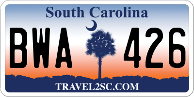 SC license plate BWA426
