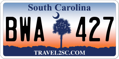SC license plate BWA427