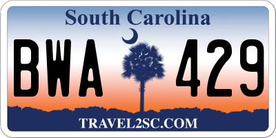 SC license plate BWA429
