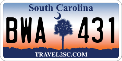 SC license plate BWA431