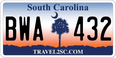 SC license plate BWA432