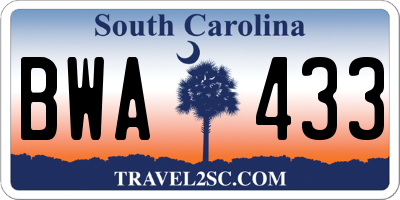 SC license plate BWA433
