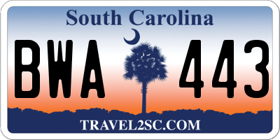 SC license plate BWA443