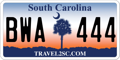 SC license plate BWA444