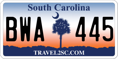 SC license plate BWA445