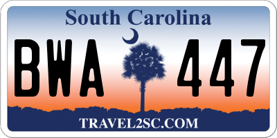 SC license plate BWA447