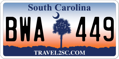 SC license plate BWA449