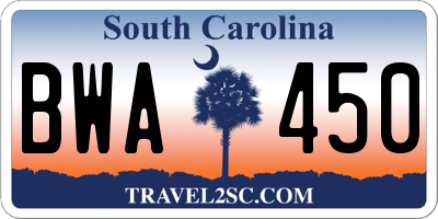 SC license plate BWA450