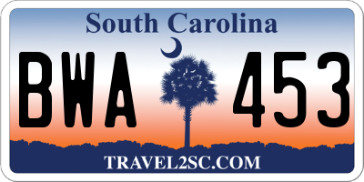 SC license plate BWA453