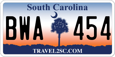 SC license plate BWA454