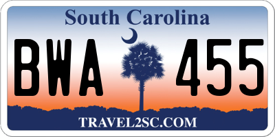 SC license plate BWA455