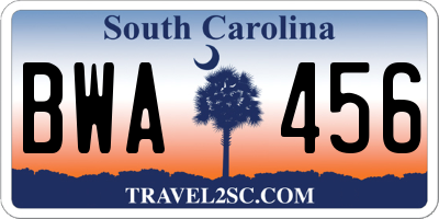 SC license plate BWA456