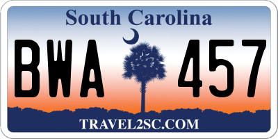 SC license plate BWA457
