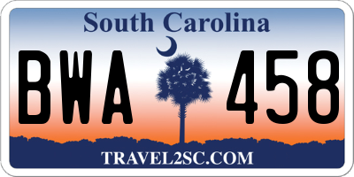 SC license plate BWA458