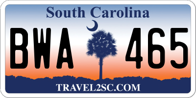 SC license plate BWA465