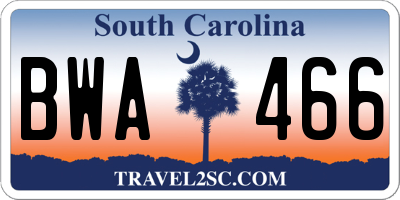 SC license plate BWA466