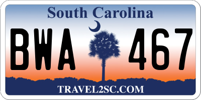 SC license plate BWA467