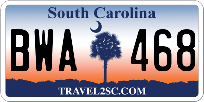 SC license plate BWA468