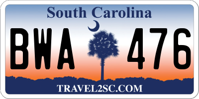 SC license plate BWA476