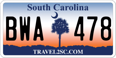 SC license plate BWA478