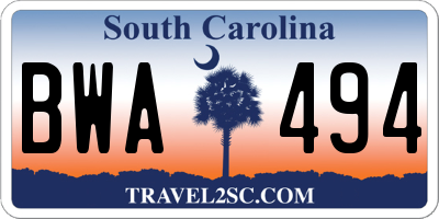 SC license plate BWA494