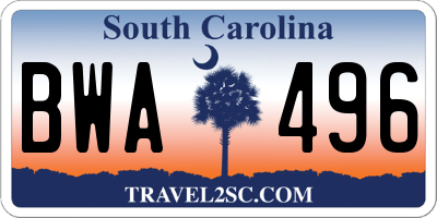 SC license plate BWA496