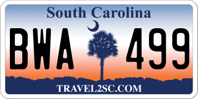 SC license plate BWA499