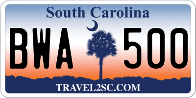 SC license plate BWA500