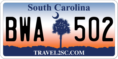 SC license plate BWA502