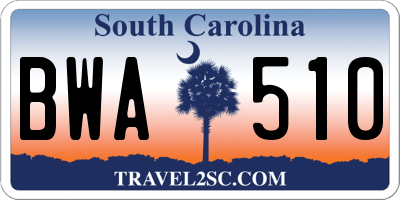 SC license plate BWA510