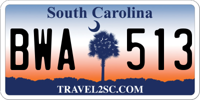 SC license plate BWA513